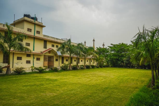 Beautiful lawn and building in the Vipasana Meditation Center. Kanpur, India