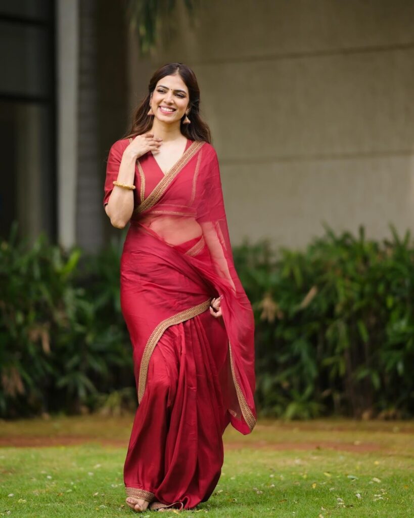 Red Net Saree Inspired by Malavika Mohanan